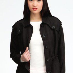 bebe Black Shawna Drawstring Military Jacket Coat Size Small S NWT Button Short